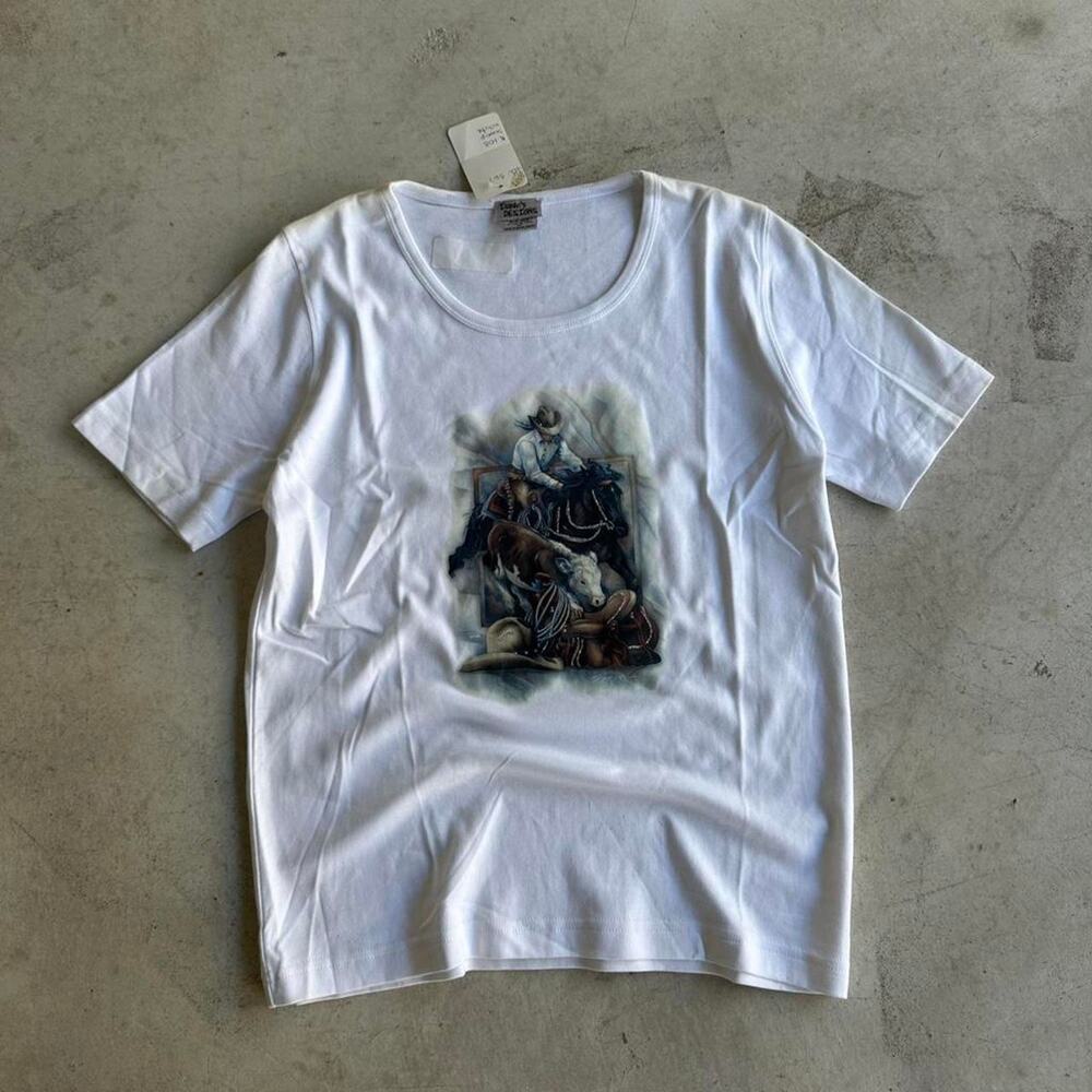 Vintage Women’s White Western Cowboy Graphic Tee